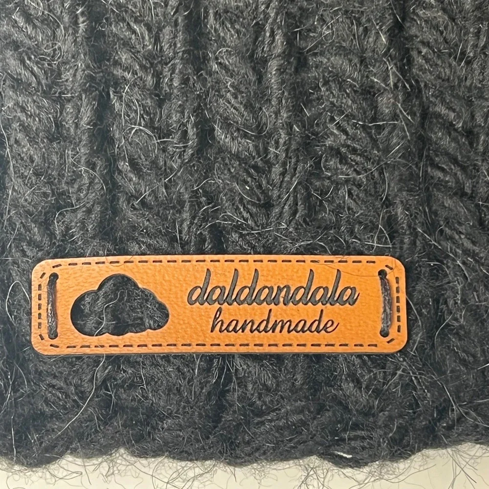 Daldandala Handmade Black Knit Balaclava Smiley‎ Face Yellow Crochet Applique